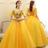 Women's Evening Dress Ball Gown Princess Quinceanera Wedding Dresses Golden Evening Dress Banquet Long Performance Dress Pettiskirt