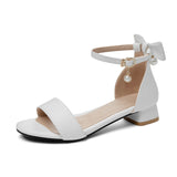 Flat Dress Sandals Summer Low Heel Round Toe Bowknot Buckle Sandals for Women