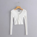 Women Fall Fall Five-Color Deep V Buckle Slim Fit Short Knitted Top