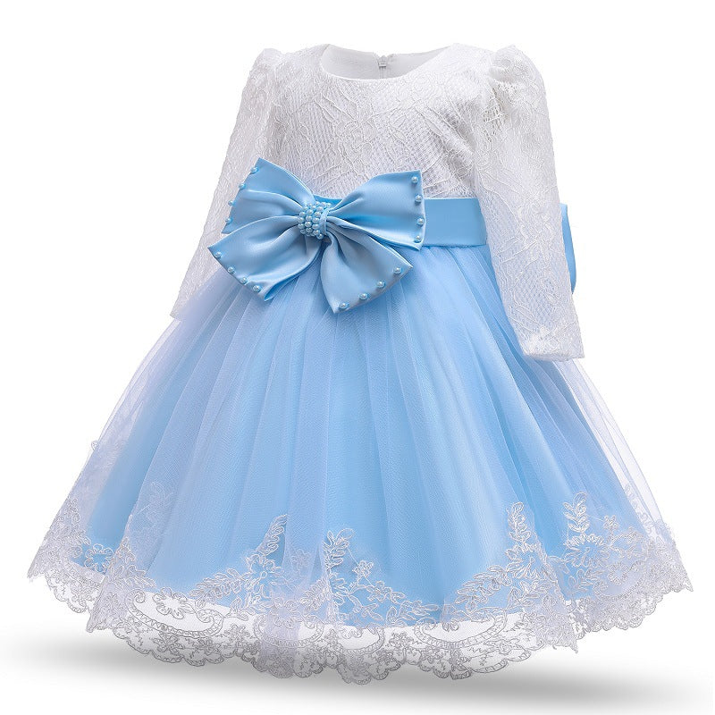 Toddler Girls Sequin Gown Dress Infant Lace Princess Dress Bow Baby Dress Year-Old Dress