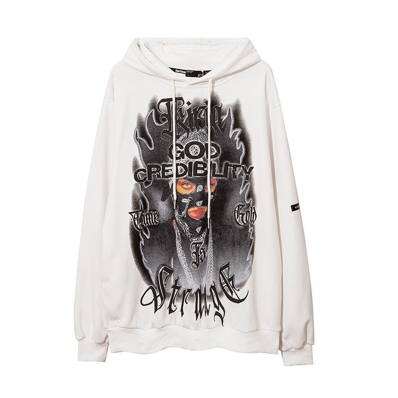 Mens Fall Outfits Portrait Printing Street Dark High Street Style Loose Hooded Sweater Couple Sports Hoodie