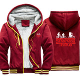 Stranger Things Hoodie Winter Thickened Velvet Padded Color Block Printed Cardigan Zipper Hooded Jacket