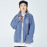 Men Denim Coat Jean Jackets Letter Embroidery Washed Do the Old Cowboy Coat Men Loose Lapels Denim Clothes Jacket