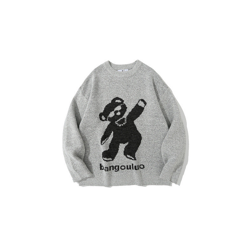 Mens Fall Outfits Autumn and Winter Bear Brocade Sweater Men and Women Loose Couple Sweater Students
