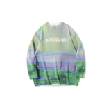 Mens Fall Outfits Oversize Sweater Men's and Women's round Neck Sweater Youth Gradient Full-Body Printed Top