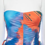 Summer Wrapped Chest Tie-Dyed Printed Hollow Lace-up Hip-Lifting Jumpsuit