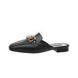 Finn Chain Pointed Toe Mule Man Toe Cap Semi Slipper PVC Plastic Imitation Leather Women's Shoes