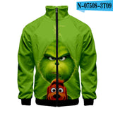 Grinch Hoodie 3D Printed Stand Collar Zipper Sweater for Men and Women