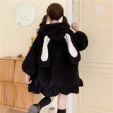 Women Winter Coats Jacket Long-Sleeved Hooded Ruffled Lamb Wool Cute Japanese Style Coat