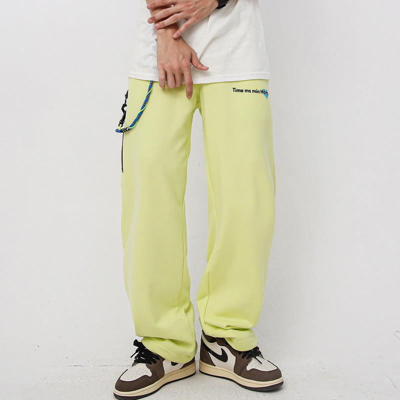 Man Fall Outfits Cargo Pants Autumn and Winter Solid Color Ribbon Straight Casual Pants Overalls Ankle-Tied Trousers