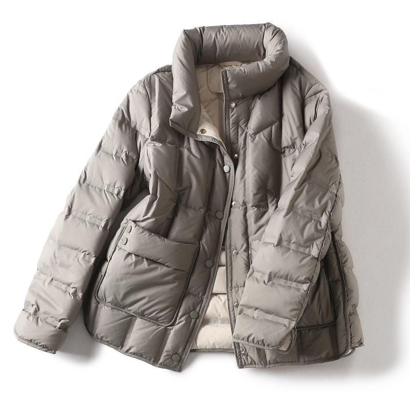 Women Winter Coats Puffer Jacket down Coat Stand Collar Double Pocket Single Breasted White Duck down Jacket Coat for Women