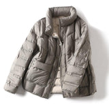 Women Winter Coats Puffer Jacket down Coat Stand Collar Double Pocket Single Breasted White Duck down Jacket Coat for Women