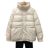 Women Winter Coats Puffer Jacket Down Coat Down Jacket Female Short Vintage Stand Collar Loose White Duck Down Coat