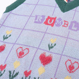 Men Sweater Vest Love Jacquard Color Matching Sweater Vest Loose V-neck Sleeveless Sweater Waistcoat