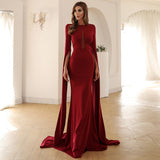 Burgundy Dresses for Wedding Fishtail Dress Women's Bell Sleeve Solid Color Mopping Dress