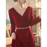 Burgundy Dresses for Wedding Autumn and Winter Wedding Dress Engagement Evening Dress for Women