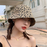 Leopard Fur Hat Summer Retro Double-Sided Sun Protection Hat