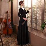 Burgundy Dresses For Wedding Autumn And Winter Long-Sleeved Red Wedding Evening Dress