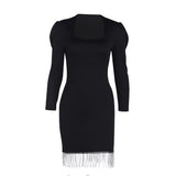 Mini Club Dresses Long Sleeve Tassel Dress for Women