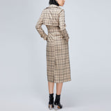Women Spring Dress Fashion Plaid Trench Coat Coat Double Breasted Loose Waistband Windbreaker Split Coat