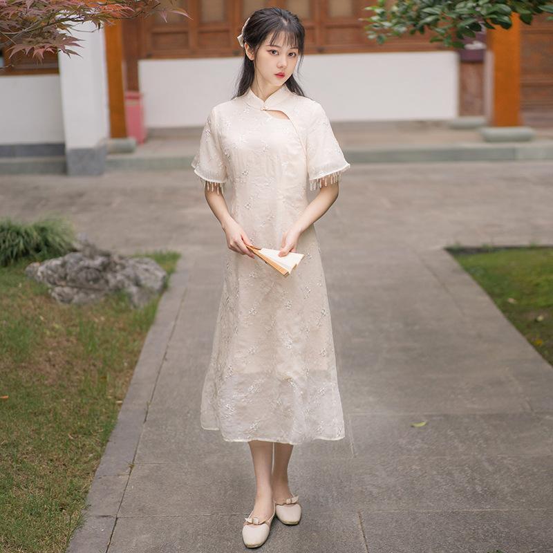 Women'S Cottagecore Dress Girl'S Retro Cheongsam Dress Elegant Dress