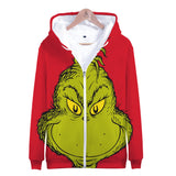 Grinch Hoodie 3D Color Printing Men's and Women's Zipper Sweater