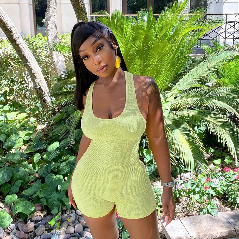 Autumn Backless High Waist Sports Skinny Hip Raise Shorts Jumpsuit