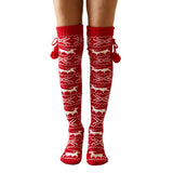 Winter Chunky Cable Thick Knit Thigh High Socks Long Stockings Boot Christmas Stockings Elk with Ball Knit Loose Stockings