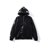 Shark Print Jacket Shark Head Little Dinosaur Embroidered Leather Jacket Men'S And Women'S Zipper Jacket