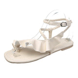 Women Open Toe Sandals Flats Summer Ruffles Strap Sandals Fashion Flat Sandals for Women