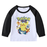 Children Pokemon Pikachu Hoodie Spring and Autumn Children's T-shirt round Neck Cartoon Long Sleeve