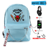 Stranger Things Hellfire Club Backpack Anime Peripheral Stranger Things Backpack Travel Bag USB Charging