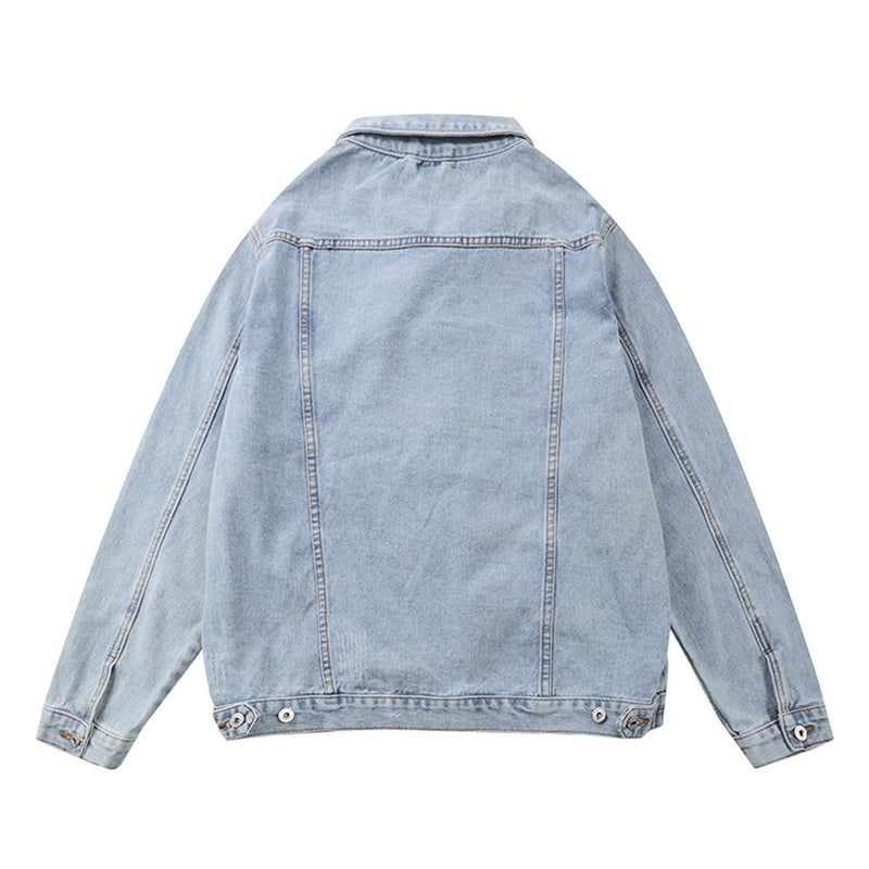 Men Denim Coat Jean Jackets Solid Color Washed Denim Jacket Men's Loose Lapels Tooling Jacket Denim Coat