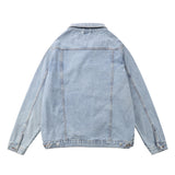 Men Denim Coat Jean Jackets Solid Color Washed Denim Jacket Men's Loose Lapels Tooling Jacket Denim Coat