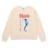 Rhude Hoodie Rhude Tortured Goddess Pure Cotton Terry Hip Hop Men's and Women's Crew Neck Casual Sweatshirt
