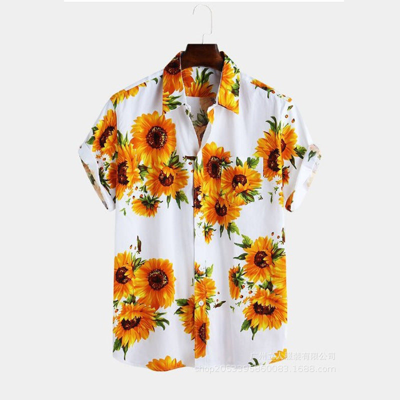 Men Hawaii Shirts Printed Shirt Cardigan Short Sleeve