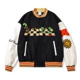 Mens Fall Outfits Color Matching Cartoon Flocking Embroidered Sports Baseball Uniform Men's Loose Casual Couple Coat