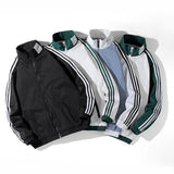 Blue Varsity Jacket Spring and Autumn Men's Jacket Striped Jacket Three Bars Clip Jacket Baseball Uniform