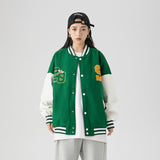 Green Varsity Jacket Vintage Coat Men's Stitching Contrast Color Loose Embroidered Baseball Jacket Men's Baseball Uniform