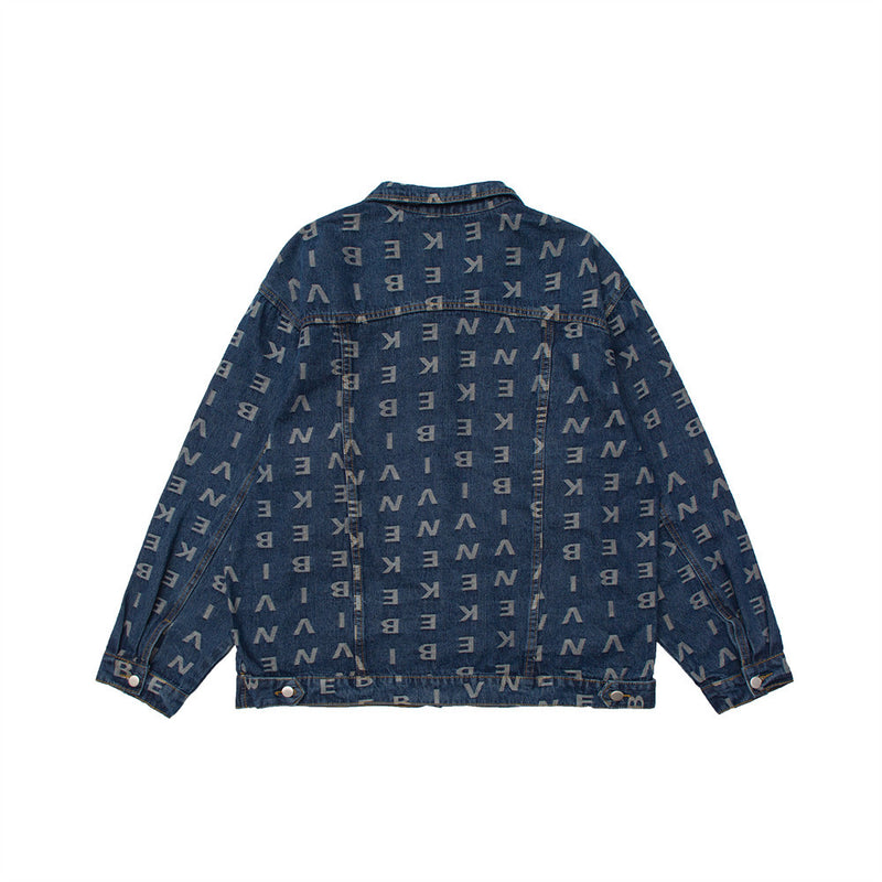 Men Denim Coat Jean Jackets Letter Full Jacquard Denim Jacket Men's Polo Collar Jacket Denim Jacket