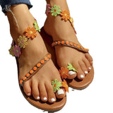 Women Open Toe Sands Flats Flat Flower Summer Plus Size Beach Shoes
