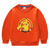 Children Pokemon Pikachu Hoodie Spring and Autumn Solid Color round Neck Sweater Long Sleeve Cotton
