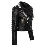 Women Leather Jacket Biker Motorcycle Coat Motorcycle Leather Coat Fashion Graffiti Rivet Jacket Coat