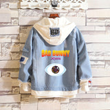 Comic Denim Jacket Bad Bunny Cartoon Printed Denim Spring and Autumn Men's Loose Jacket