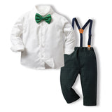 Children Boy Formal Shirt & Suspender Pants 2 Piece Set Children Fall Lapels Long Sleeve Pure
