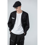 Black Varsity Jacket Autumn and Winter Cargo Pants Long Sleeve Hip Hop Multi-Pocket Dark Mechanical Style Jacket Coat