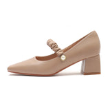 Nude Block Heels Closed Toe Chunky Heel Pumps Women's Autumn Fashion