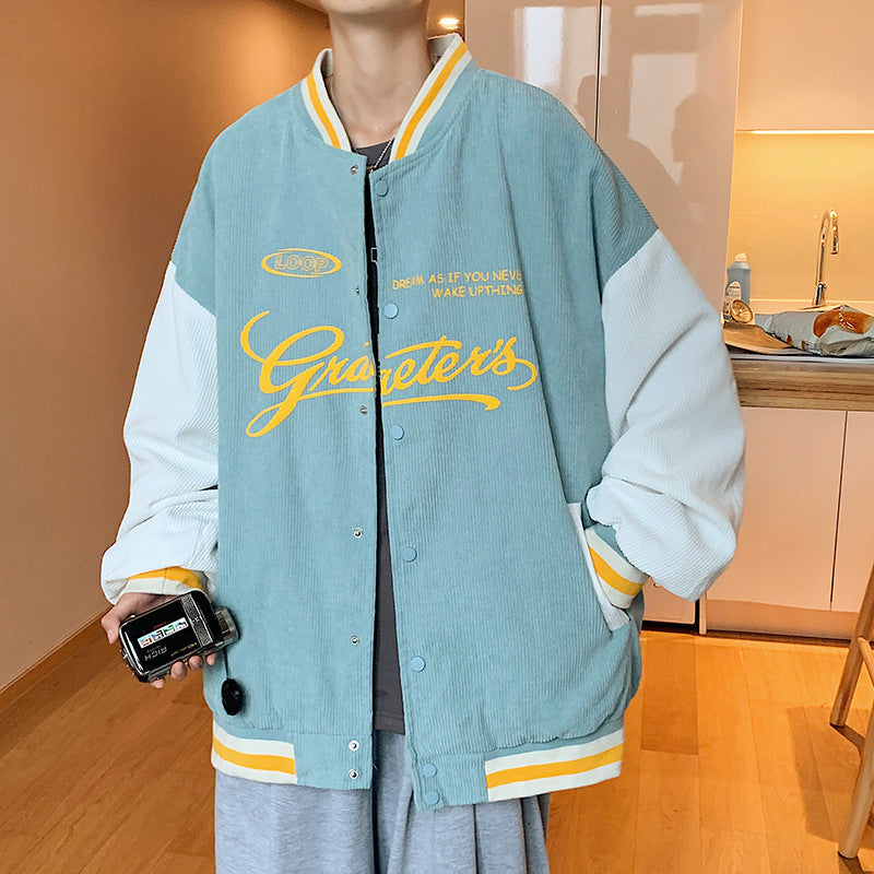 Jock Jacket Couple Corduroy Jacket Autumn Jacket Fall Winter Coat Loose Baseball Uniform Men's Clothing