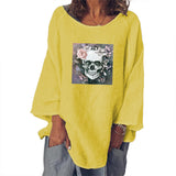 Skull Dress Women's Skull Printed Loose Top Cotton and Linen T-shirt