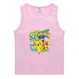 Children Pokemon Pikachu T Shirt Cotton Leisure Sweat-Absorbent Solid Color Vest